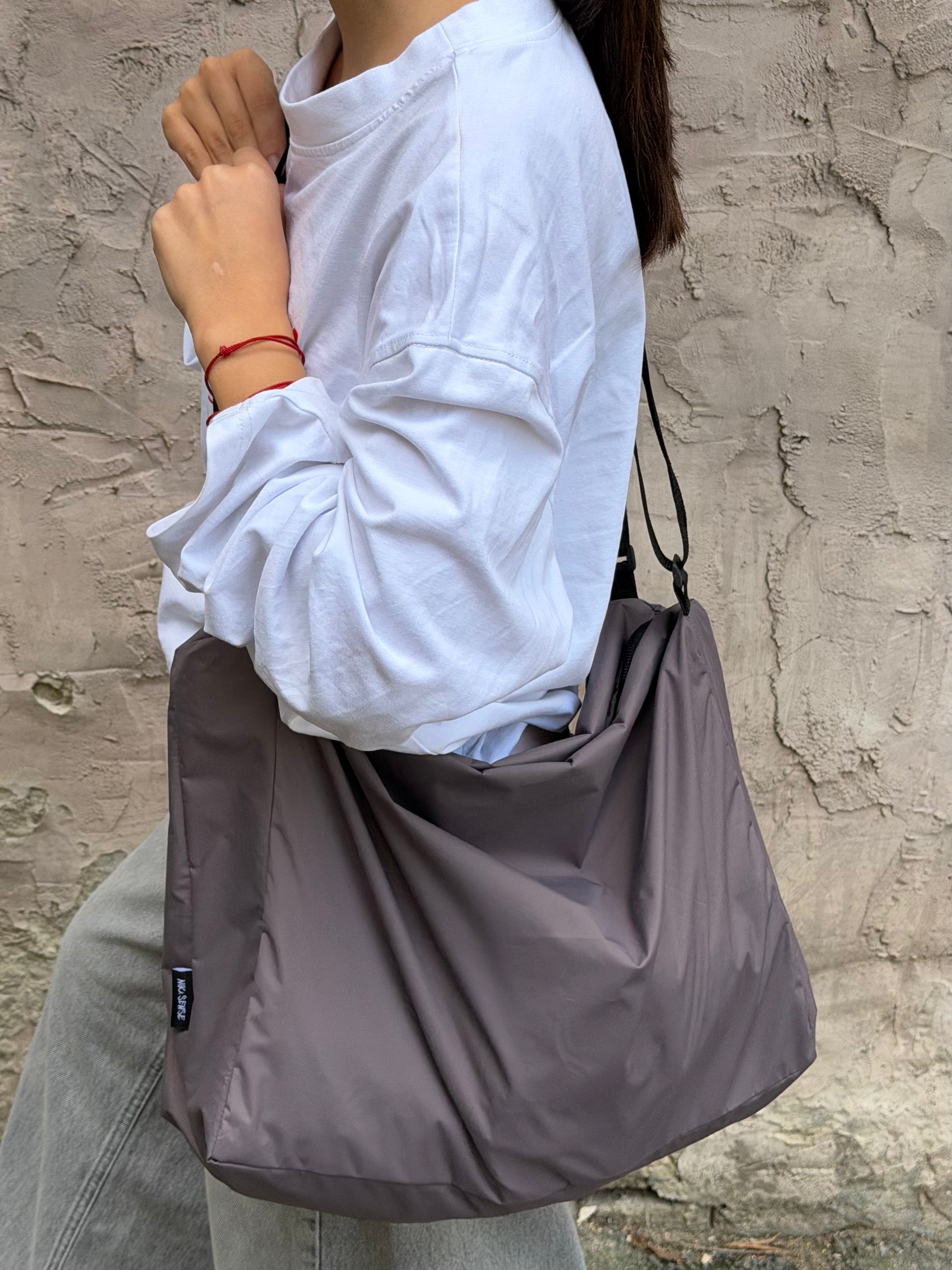 Шопер з плащівки Double bag сірий