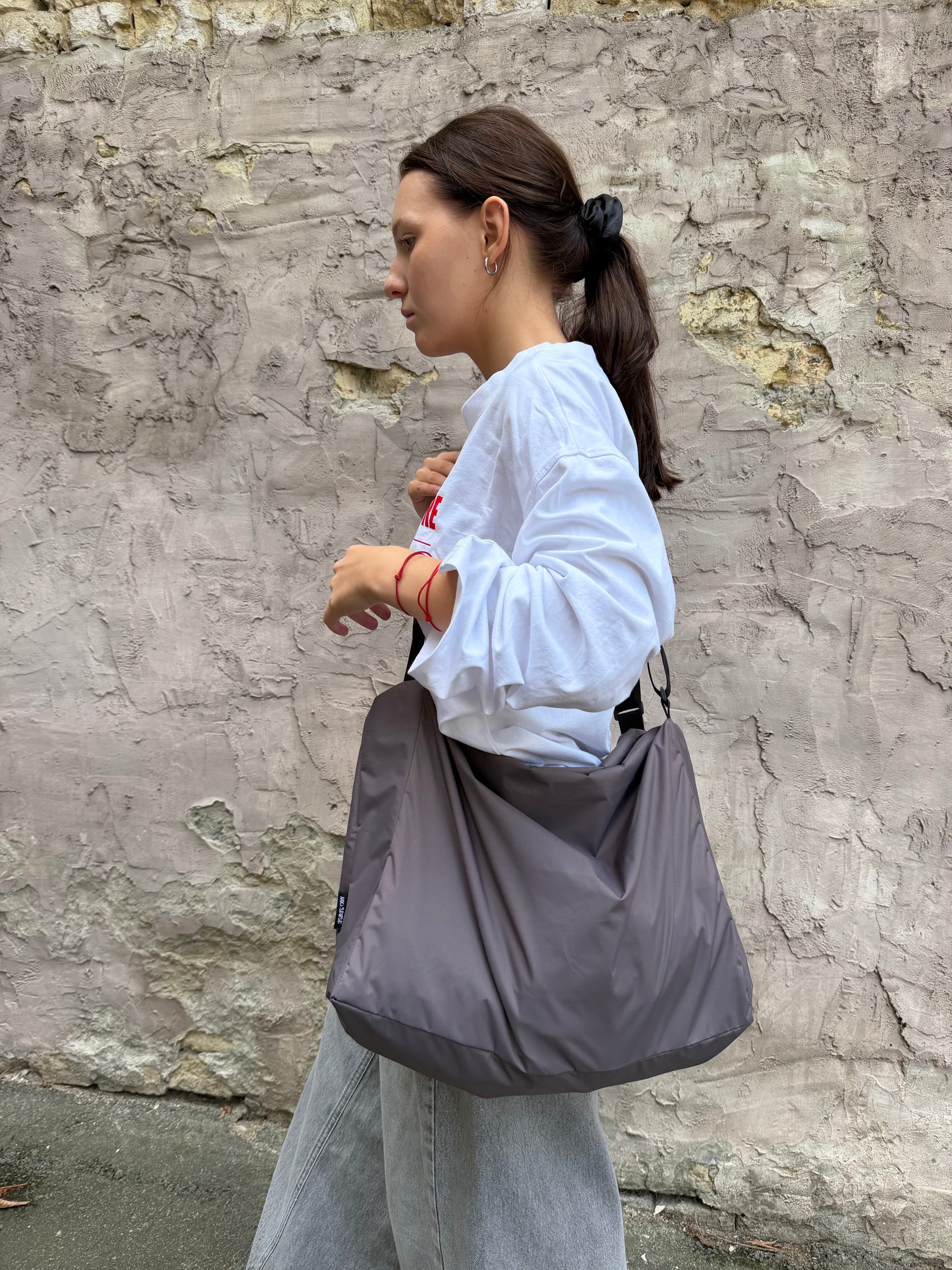 Шопер з плащівки Double bag сірий