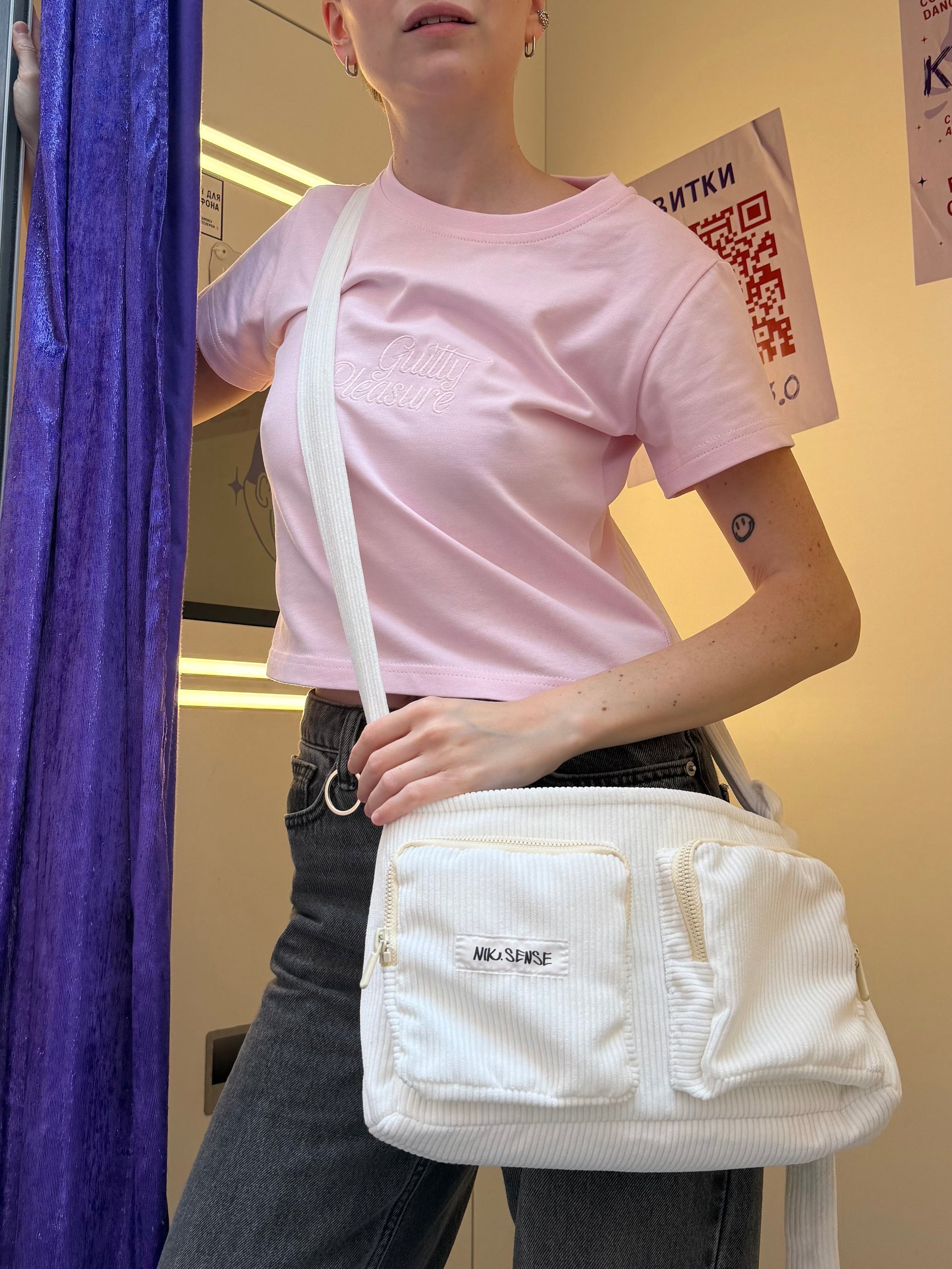 Вельветова сумка молочна Velvet bag